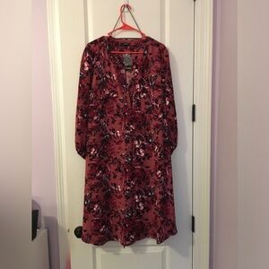 Torrid Burgundy Floral Long Sleeve Dress